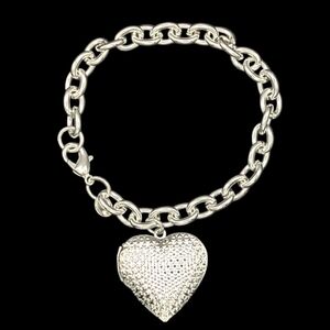 Sterling Silver Heart Locket Charm Bracelet Adjustable 925 Picture